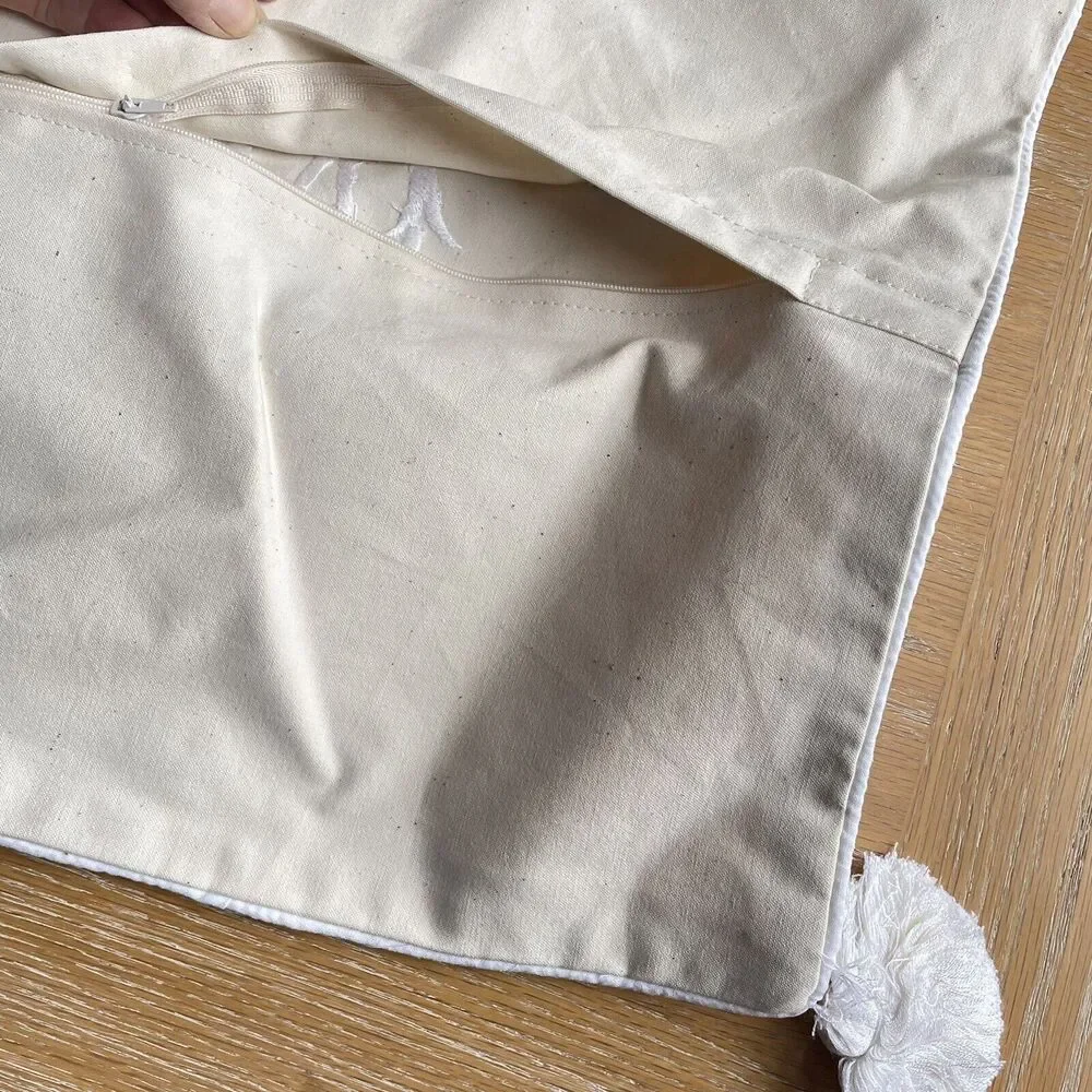 Le Blanc NEW Hand Made Embroidered Pillow Cover‎ Initial M Cream Tassels 16